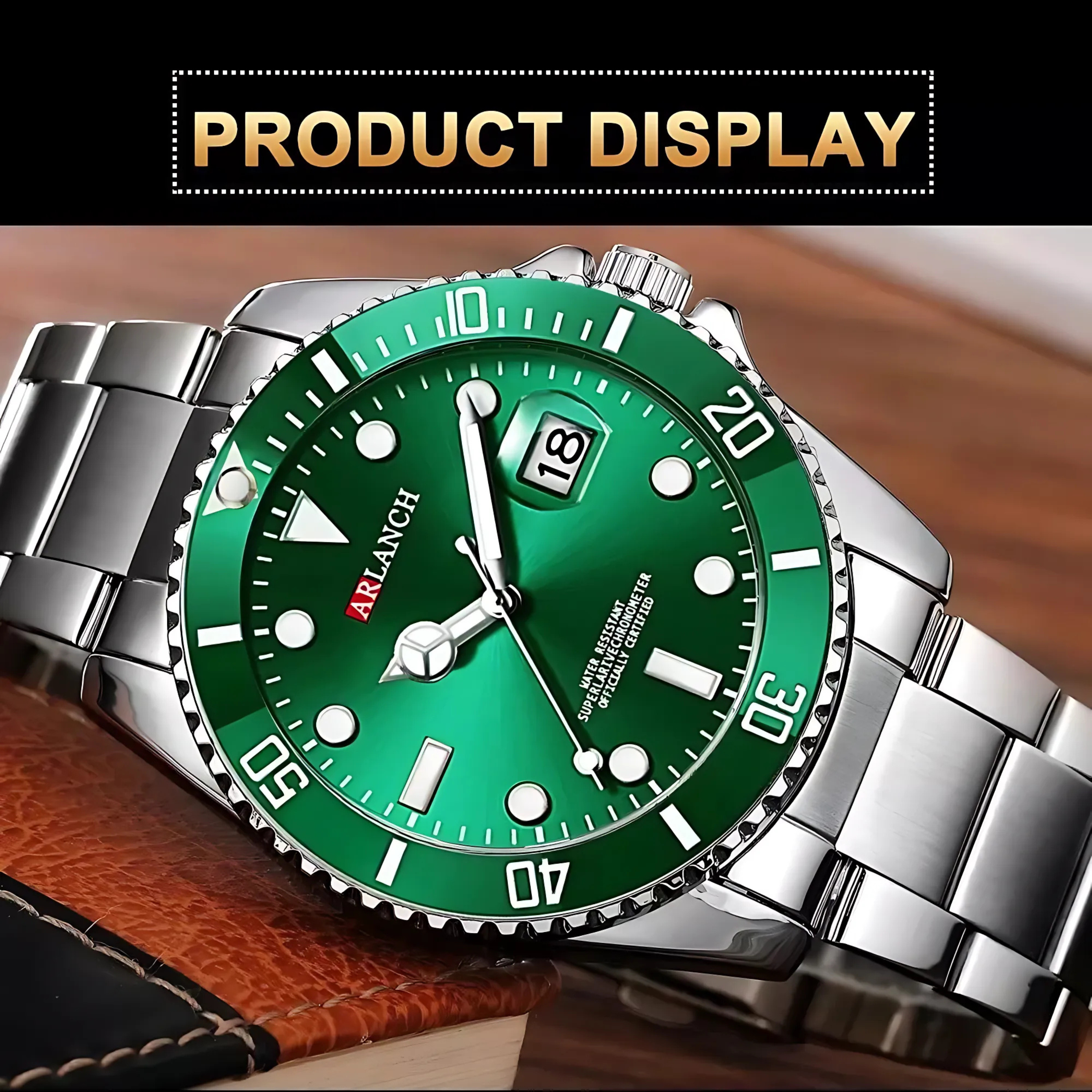Arlanch Silver-Green Stainless Steel Men's Watch